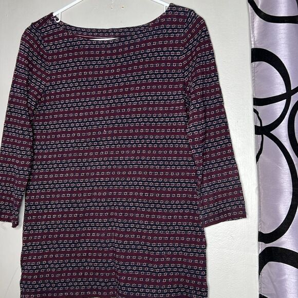 Loft size XS wine print 3/4 sleeve boatneck striped top - Picture 2 of 6